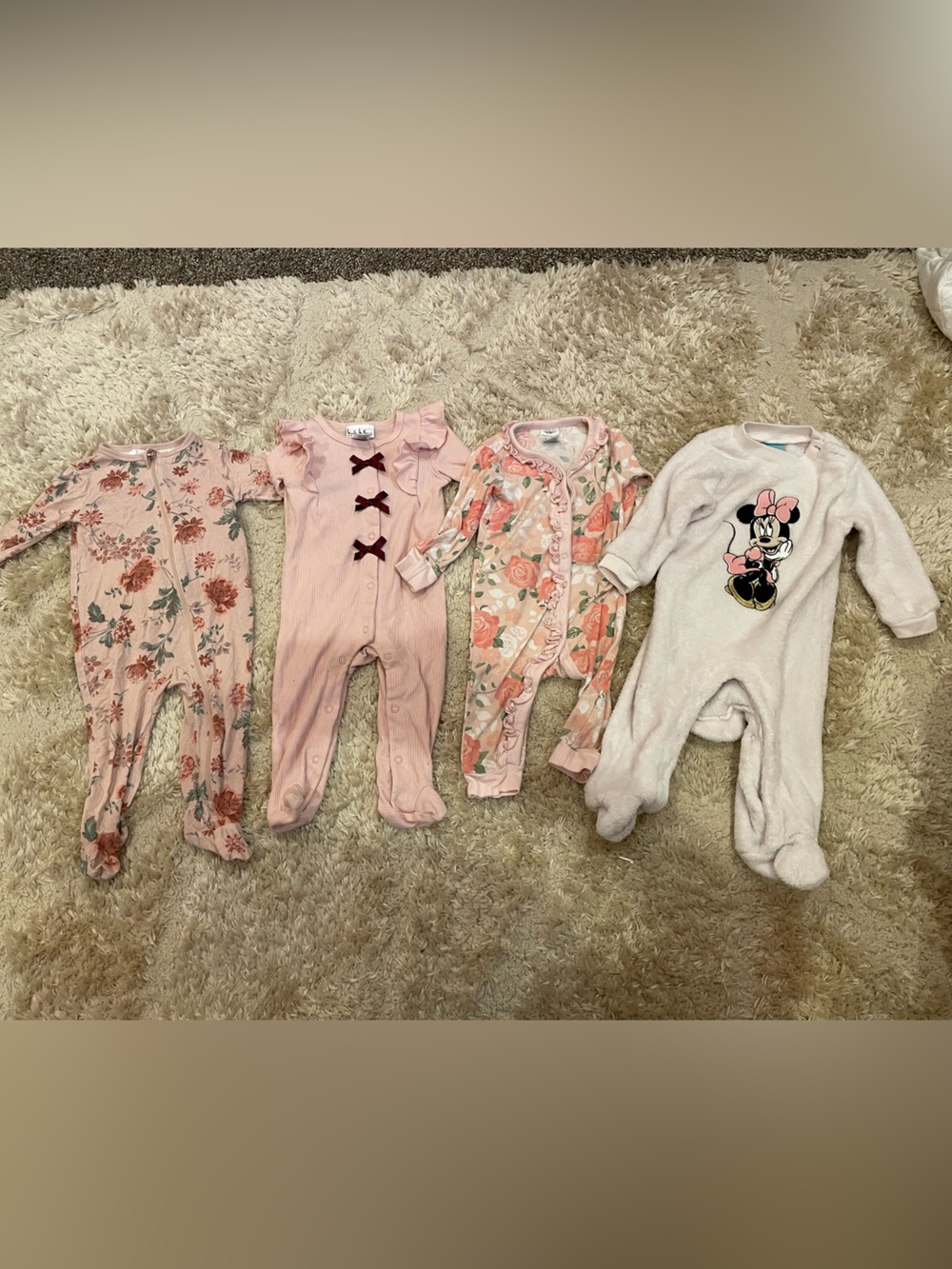 6-9 month Baby Pink Floral & Solid Footed One-Pieces (4-Pack)